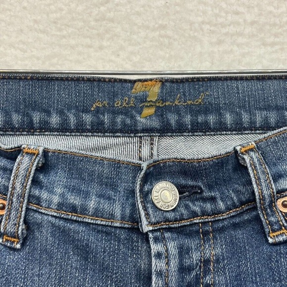 7 For All Mankind Jeans Womens 27 Blue Boot Cut Low Rise Medium Wash Raw Hem - Picture 8 of 15